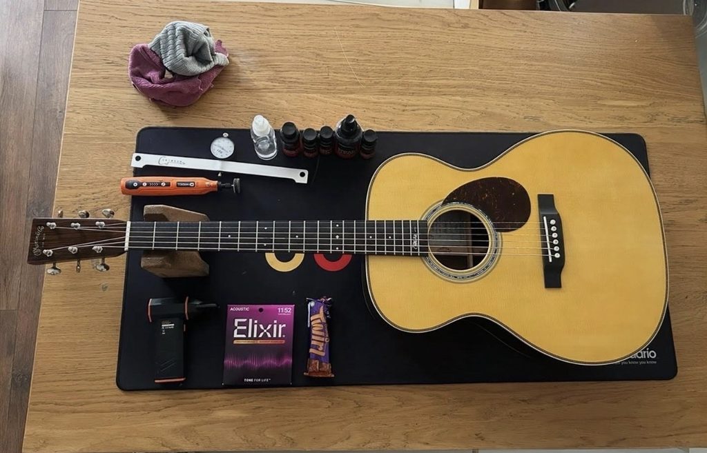 Acoustic guitar setup Nottingham – Martin OMJM prepared on the RG Guitar Tech workbench