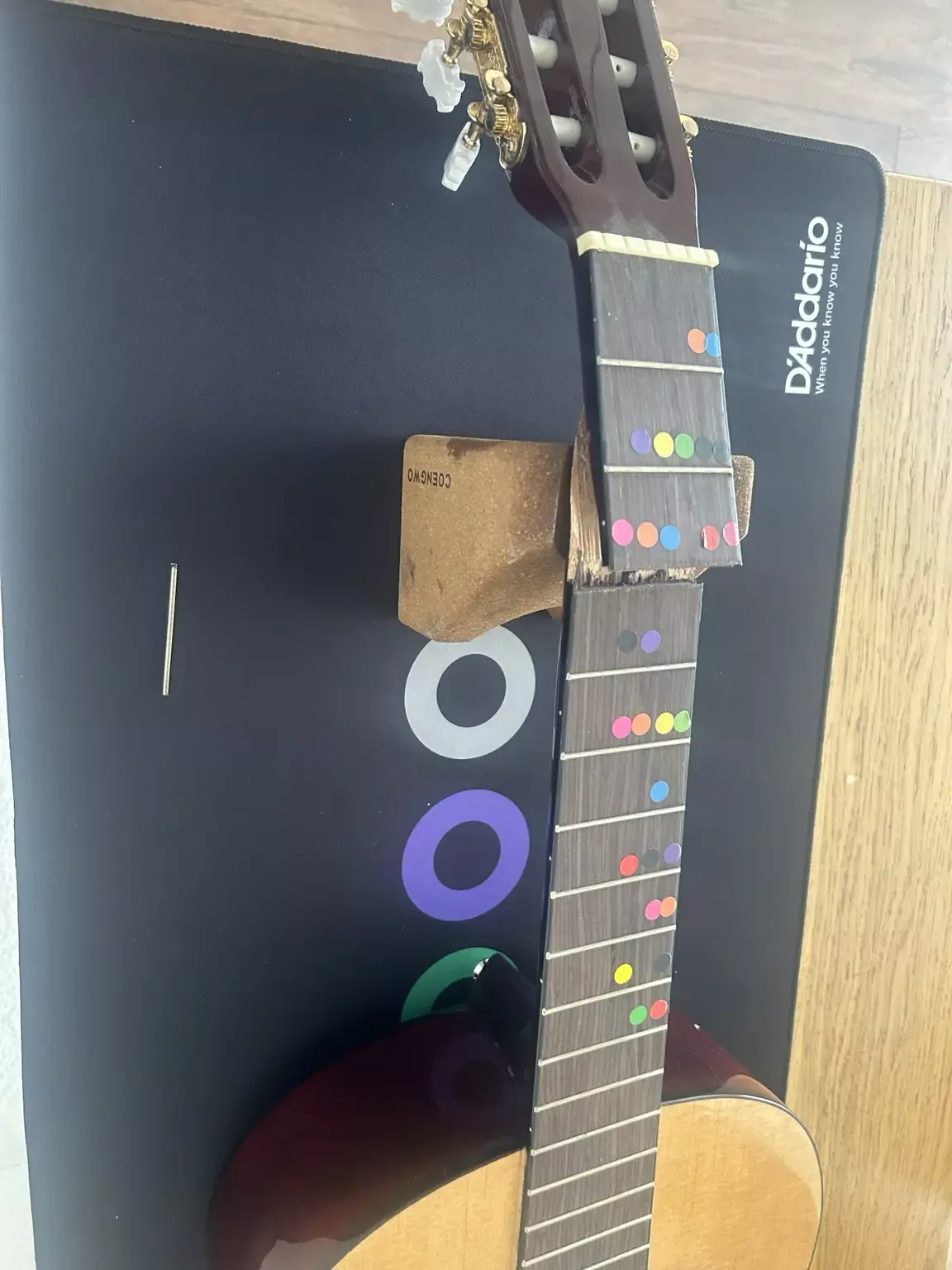 Classical guitar with a broken neck joint prepared for repair in Nottingham