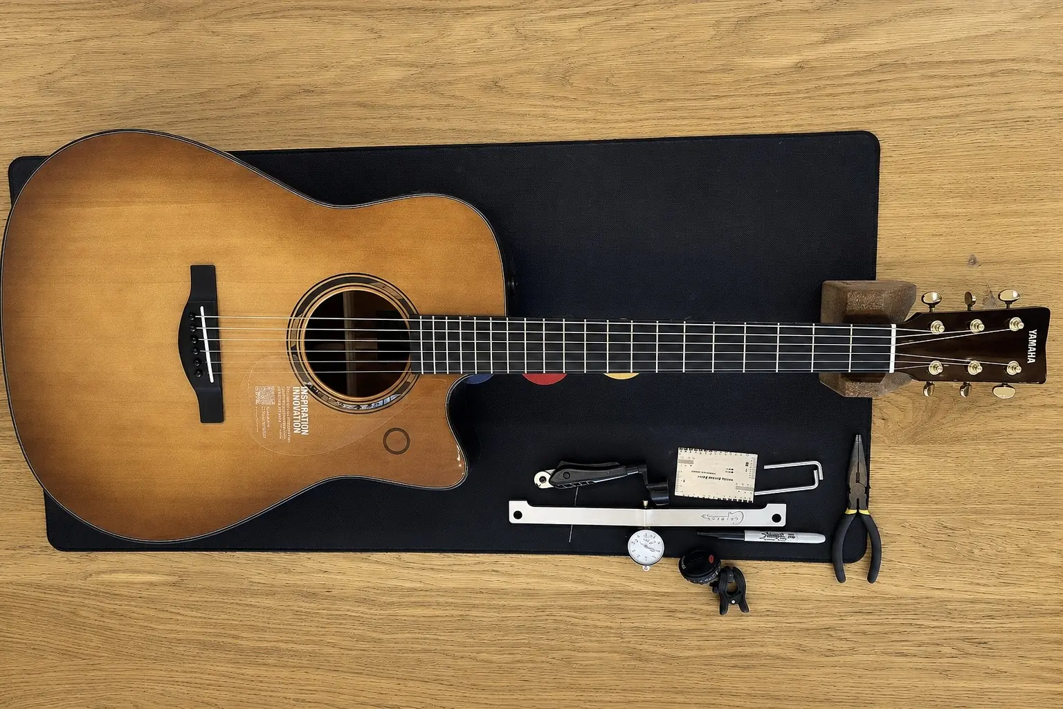 Yamaha acoustic guitar undergoing a professional setup in Nottingham